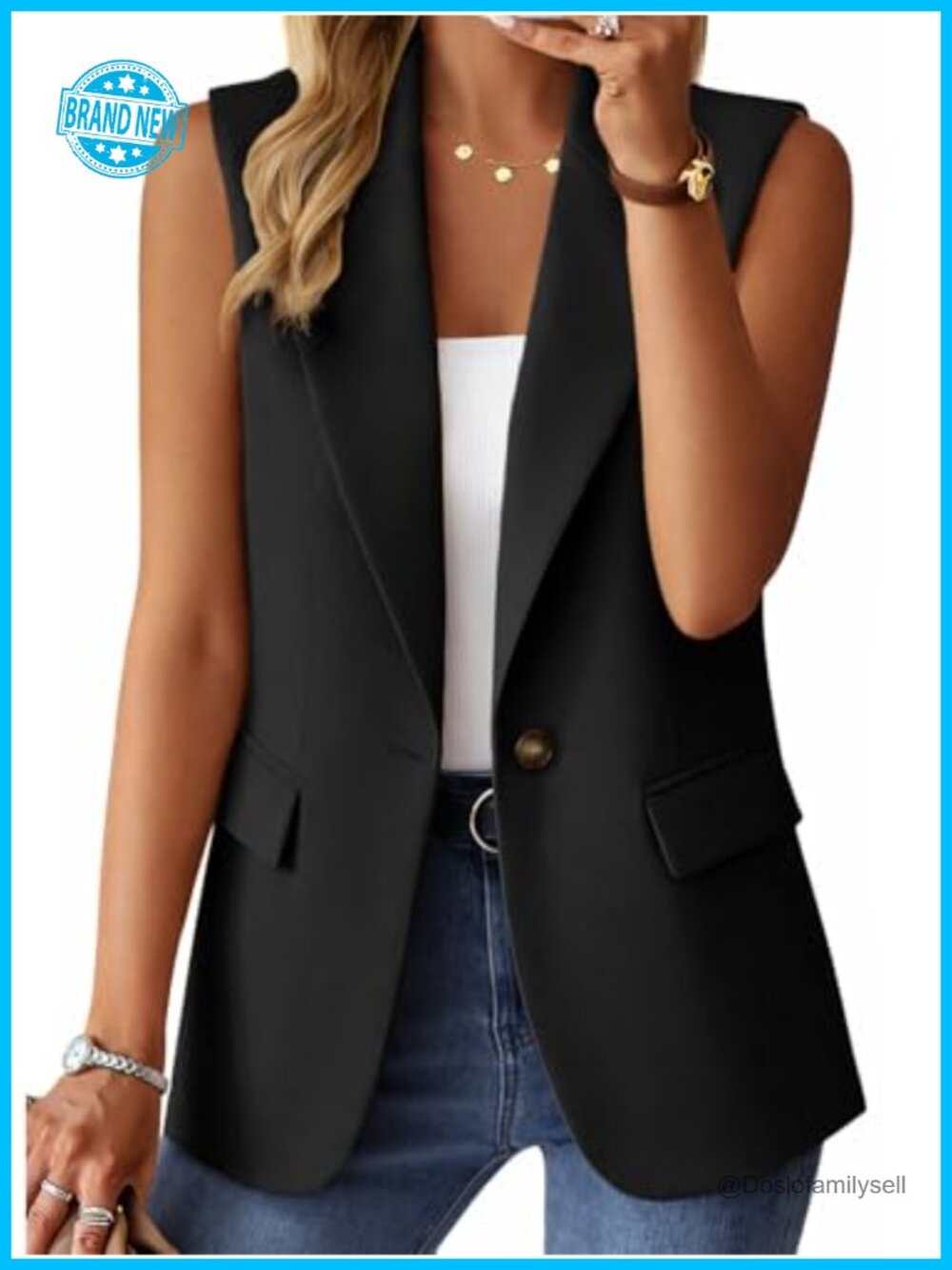 Sleeveless Open Front Blazer Vest Lightweight Office Workwear